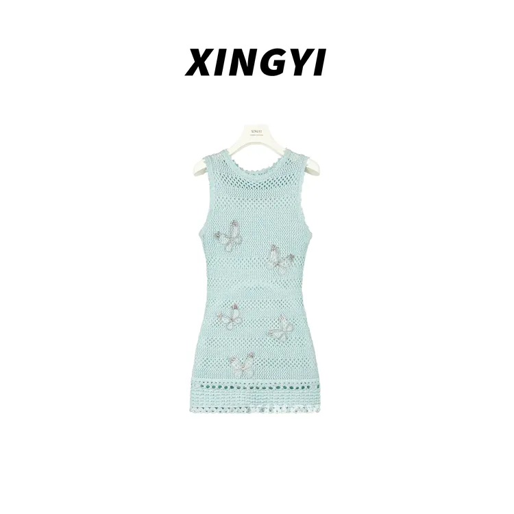 『XINGYI』高配版镂空银纱透气舒适闪钻蝴蝶结背心裙XY9438