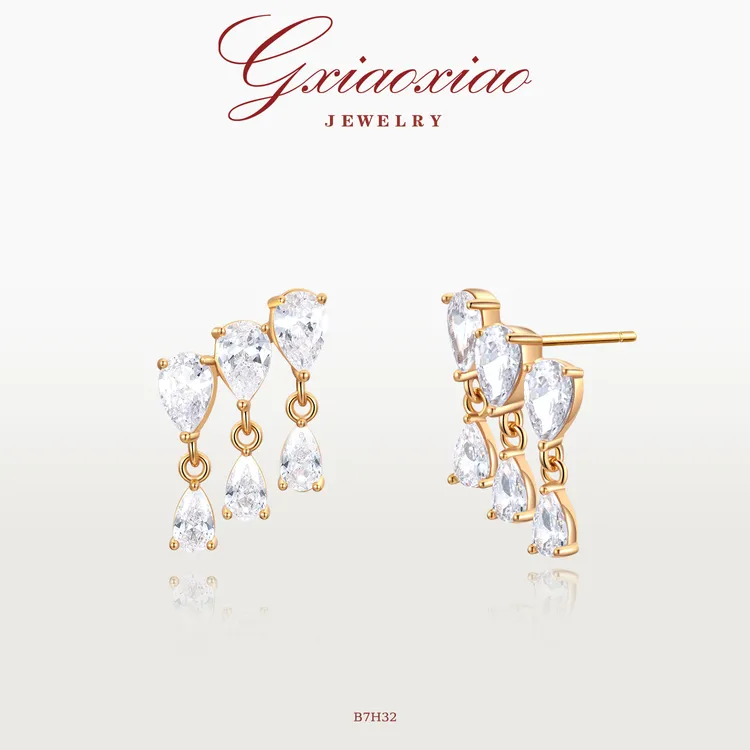 G XIAOXIAO 镀K金 法式气质精致超百搭闪水滴耳环B7H32 B7H33