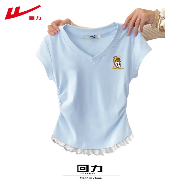 回力夏季夏装棉短袖T恤上衣百搭时尚女修身短款辣妹多巴胺日系