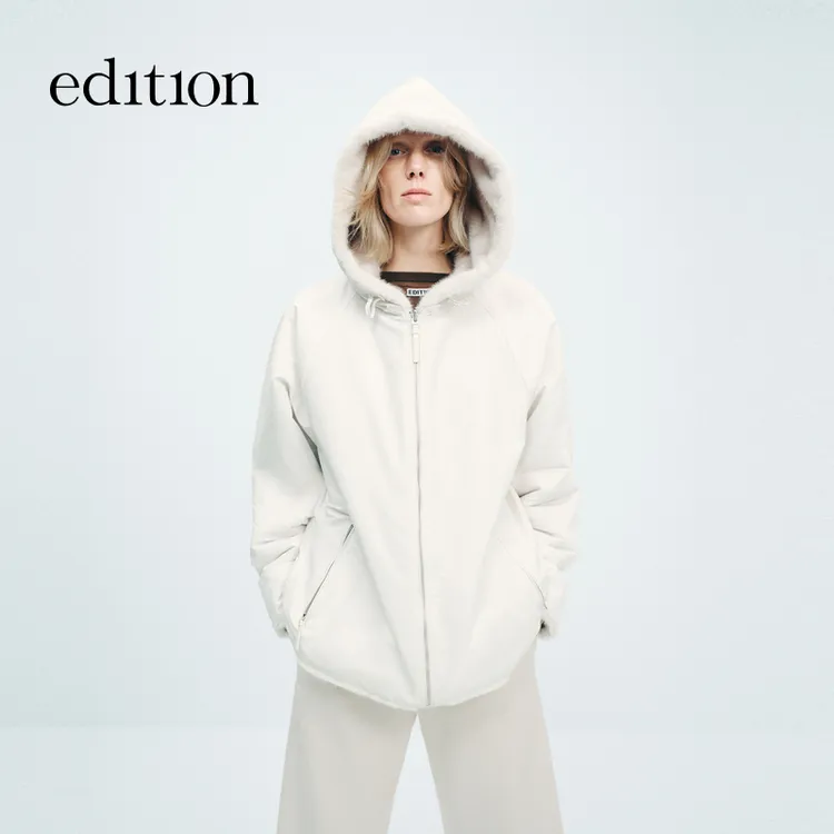 E+轻生活系列edition双面穿连帽毛毛外套#EBD4COTK04
