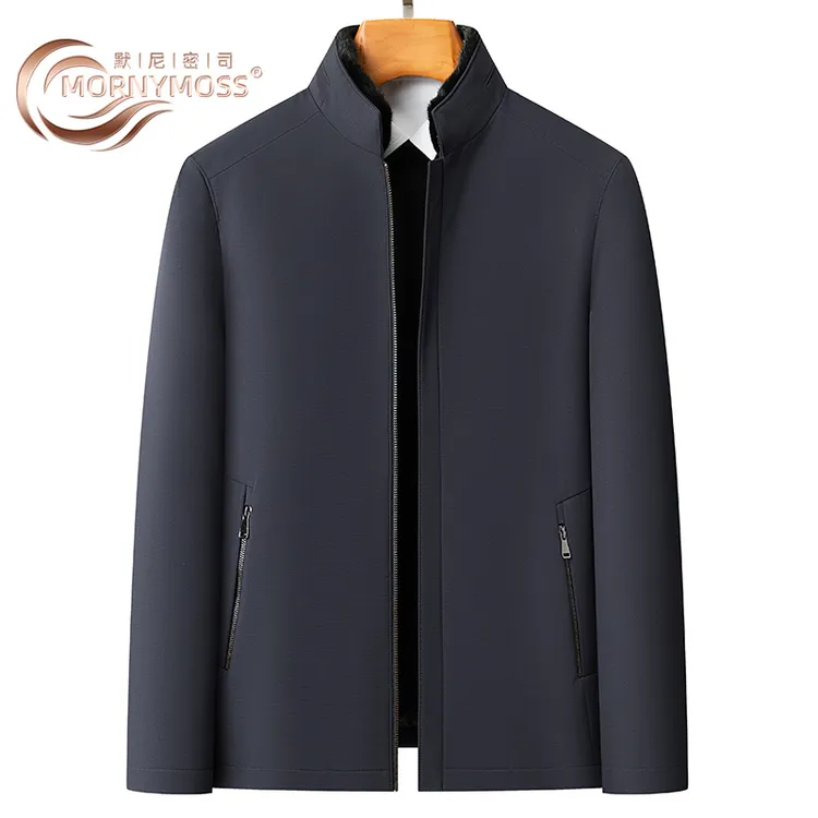 默尼密司水貂毛立领夹克男款秋冬季中年爸爸商务派克服保暖尼克服