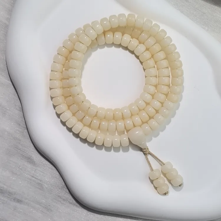 海南老菩提根手串多圈正品奶油料108颗药片珠三通款脖挂