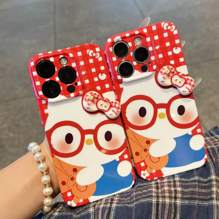 SMBLCE立体红格蝴蝶结kt适用苹果16菲林手机壳华为P70vivoppo小米