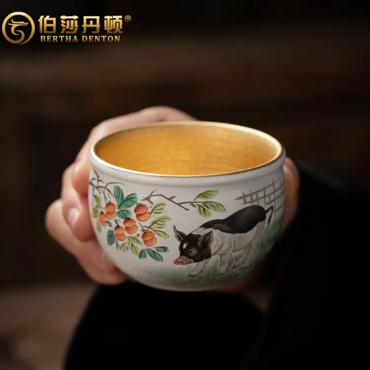BERTHA DENTON/伯莎丹顿蔡志强手工主人茶杯猪杯黄金叶茶盏送礼品