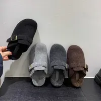 毛呢料！高级感厚底半拖勃肯毛毛鞋保暖棉鞋懒人秋冬毛毛拖鞋女1