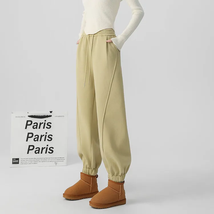 XVRV【雪地裤】加绒宽松束脚裤遮跨松紧腰卫裤女阔腿垂感香蕉休闲裤