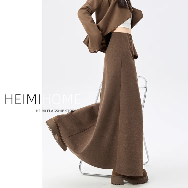 复古咖色毛呢裙女2025秋冬季加厚a字长裙子到脚踝高腰大摆半身裙
