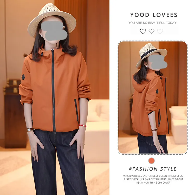 欧洲站春秋新款休闲时尚连帽冲锋衣短外套女百搭洋气户外夹克上衣