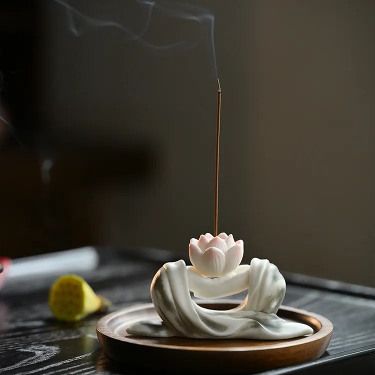 佛手莲花香炉家用室内檀香沉香插香座禅意茶台桌面陶瓷香薰炉摆件