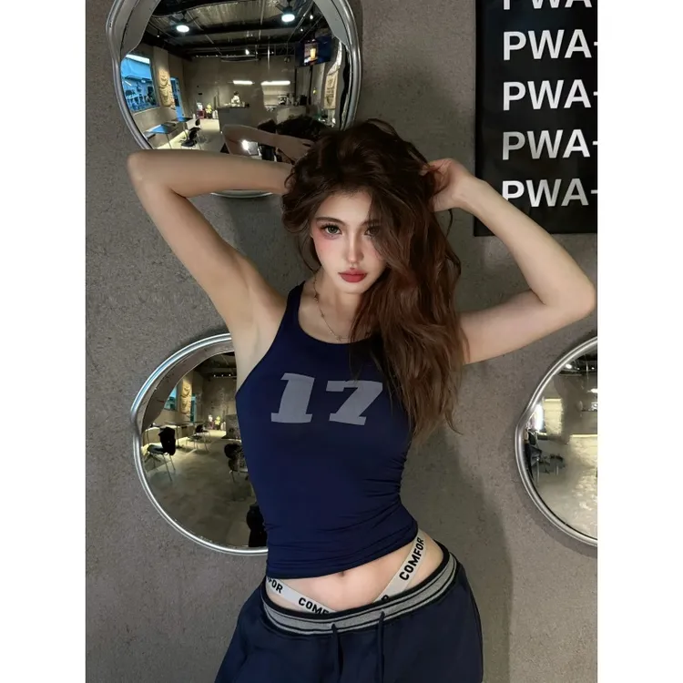 美式辣妹穿搭修身复古吊带背心叠穿内搭上衣休闲秋冬运动卫裤套装