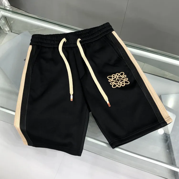 夏季轻奢新款拼接织带条纹刺绣运动休闲短裤男宽松沙滩五分大裤衩