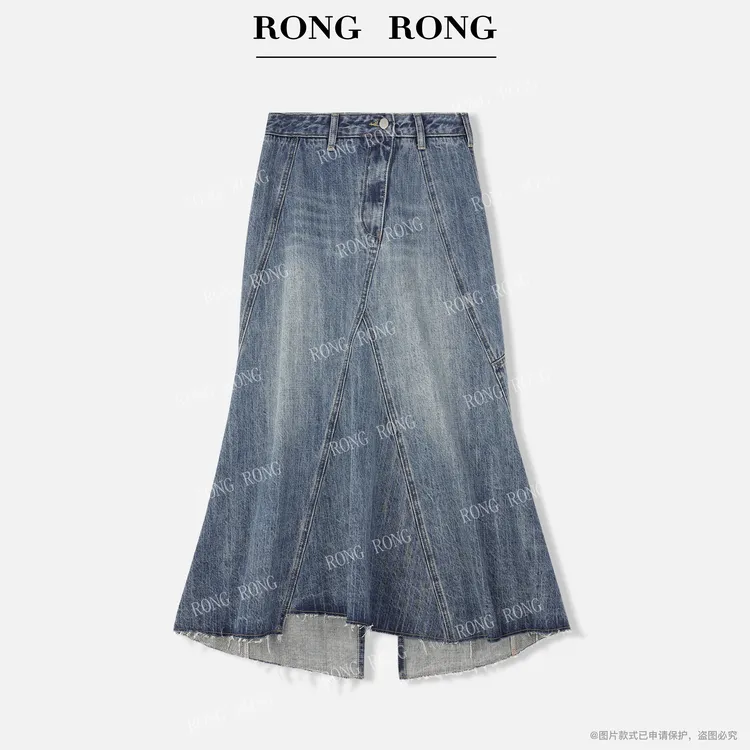 溶溶【美式御姐】RONGRONG 重工拼接美式显瘦牛仔半裙ZGC6Q1600