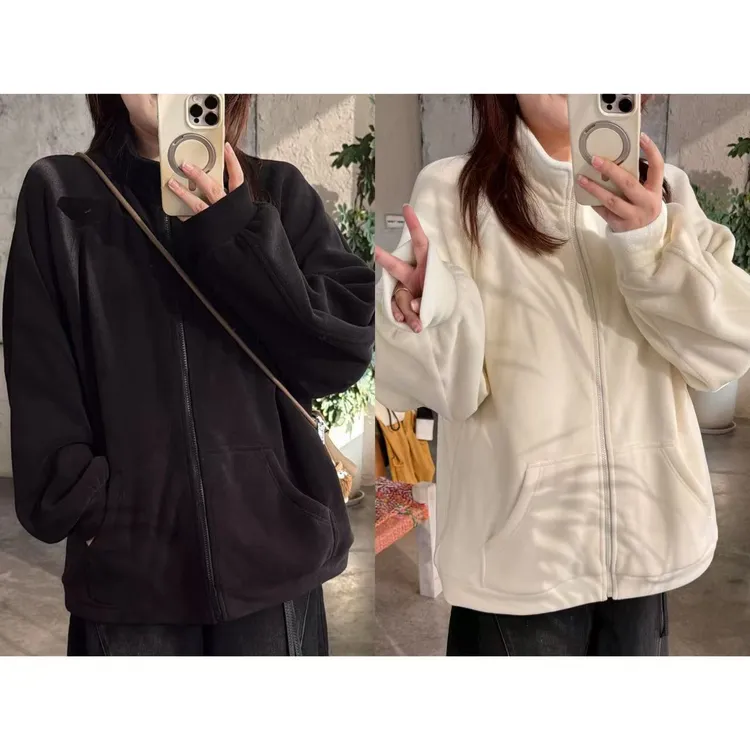 晶咕佳佳【小火炉】内里绒毛保暖插肩袖外套休闲百搭时尚秋冬舒适