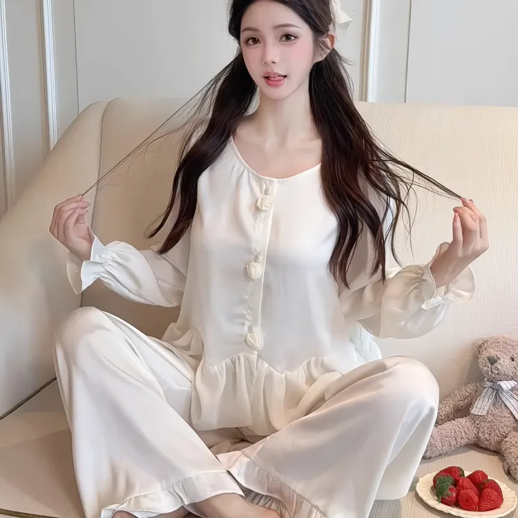 宫廷风冰丝睡衣女春秋季新款高级感法式公主风套装可外穿家居服