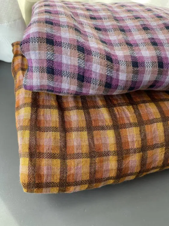 12支纯汉麻布料格子高货服装布料两色可选衬衫手工diy专用布料