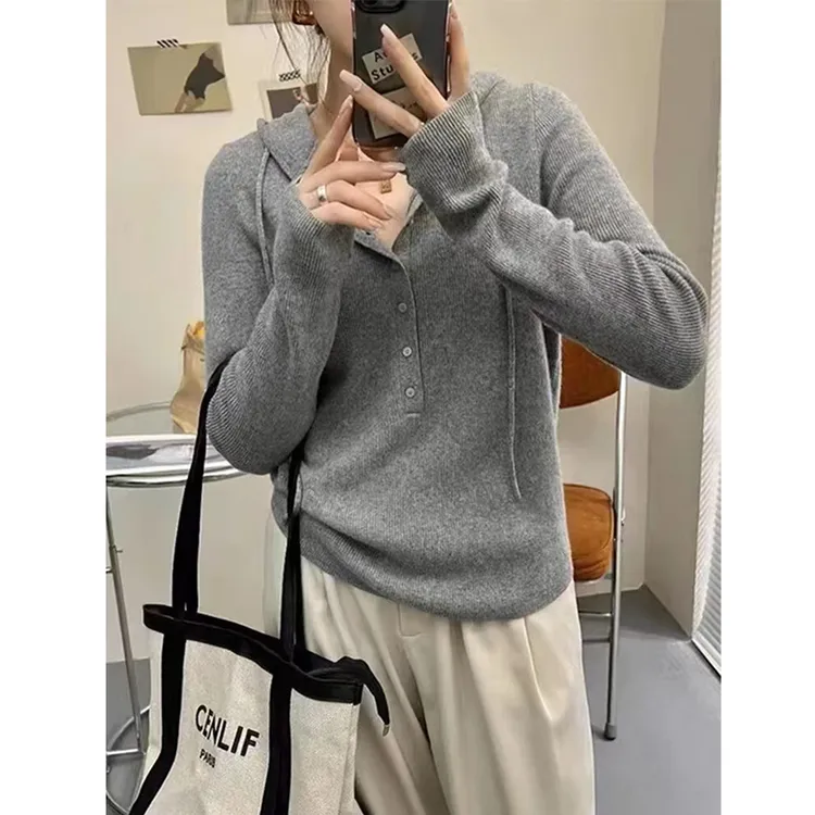 大码胖mm秋季连帽套头针织毛衣宽松慵懒风设计感小众打底衫女628