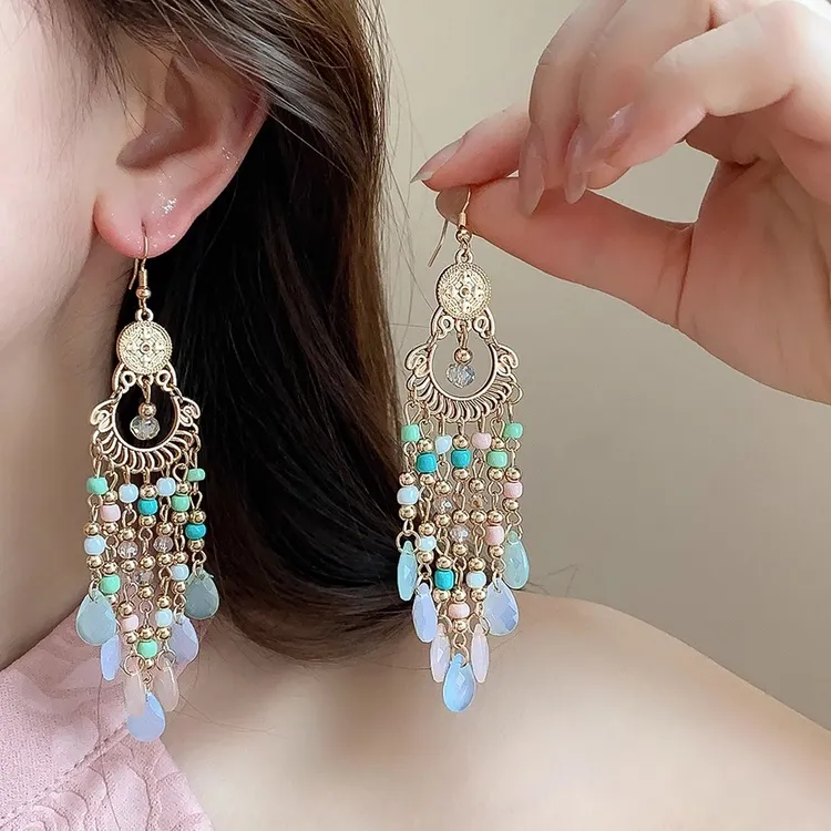 波西米亚民族风流苏耳环新款爆款高级感耳钩度假风气质耳饰女1654