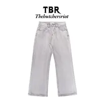 TBR赤耳石膏脏粉水洗极简素牛elegant宽松直筒版型牛仔裤