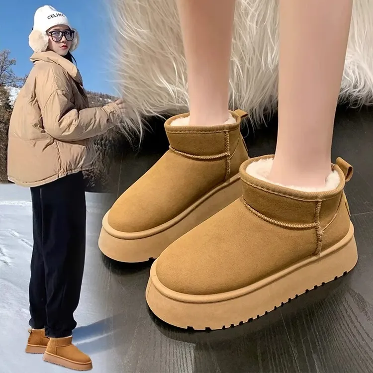 厚底雪地靴女加绒加厚防水防滑保暖棉鞋外穿2025新款冬季短靴