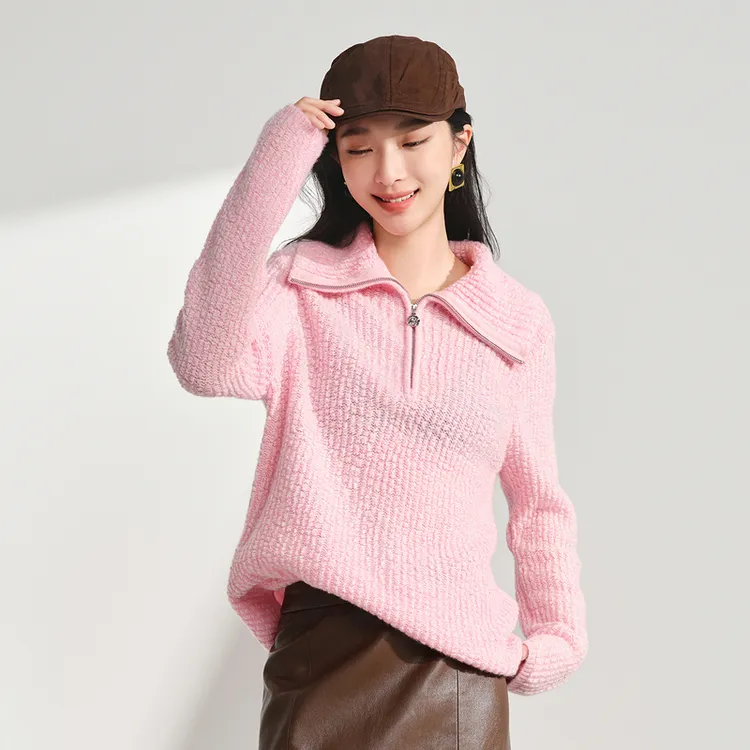 【绢丝羊绒衫】复古羊毛拉链毛衣含桑蚕丝DOUBLOVE贝爱24秋冬新款