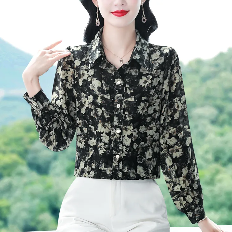 2025春秋新款常规款印花碎花气质衬衫长袖时尚洋气显瘦女士衬衣