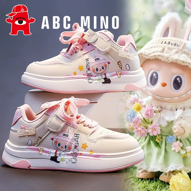 ABC MINO女童鞋子新款秋季儿童皮面公主板鞋拉布布女孩小白运动鞋