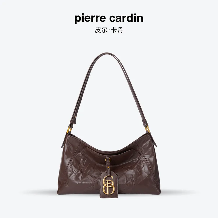 皮尔卡丹小众复古单肩斜挎百搭褶皱压纹纯色经典爆款秋冬便携包