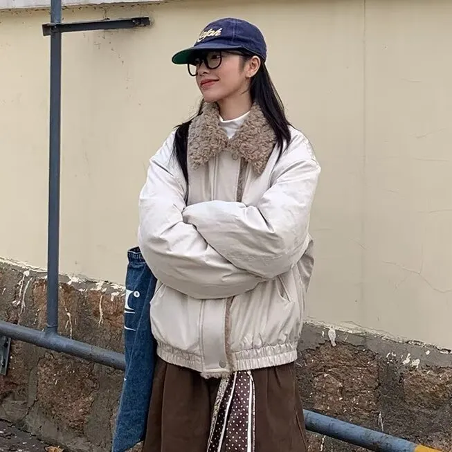 美式大毛领2025秋季新款潮酷保暖宽松短款毛领PU夹克外套秋冬棉服
