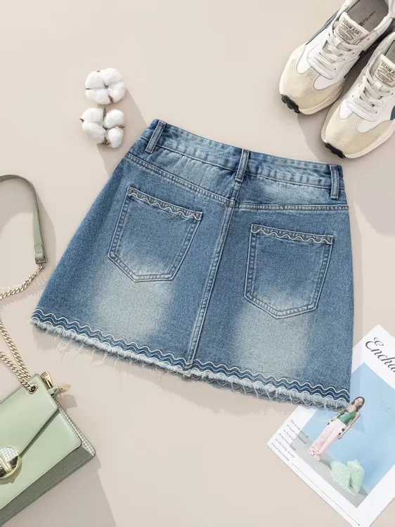 夏季短裙拼接高腰半身裙牛仔裤女裙子宽松时尚百搭薄款赫本风