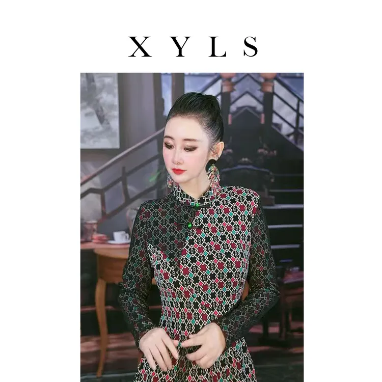 加绒弹力网纱连衣裙秋冬T006912