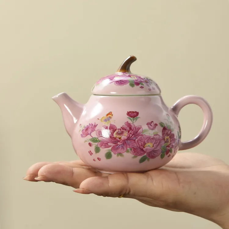 粉色精美汝窑陶瓷旅行茶具套装一壶三杯功夫茶具户外车载便携快客