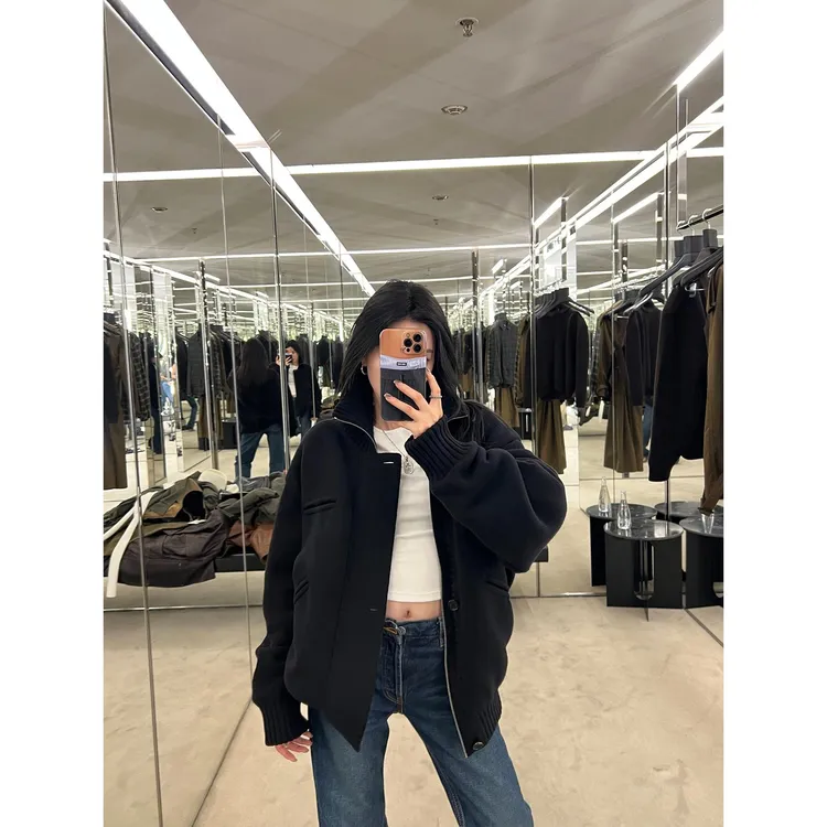 区区欧阳【私服！Y*L慵懒暖冬】羊绒针织拼接棉服短款冬宽松外套