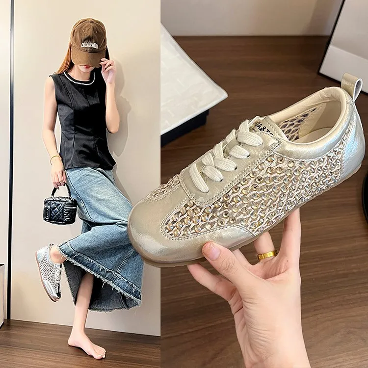 2025夏季新款单鞋圆头时尚平底跟底橡胶鞋底PU内里单鞋百搭