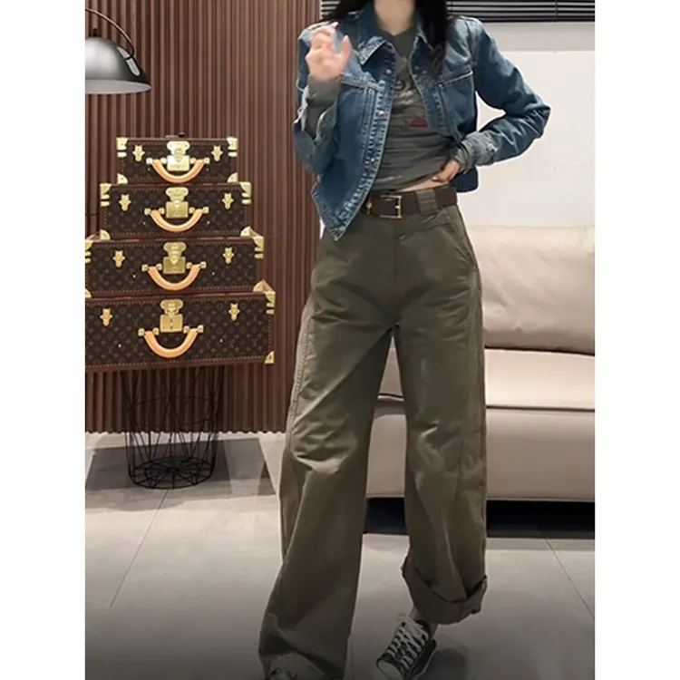 2025早秋潮流立体设计师显瘦工装裤女梨型身材必备遮肉纯色休闲裤