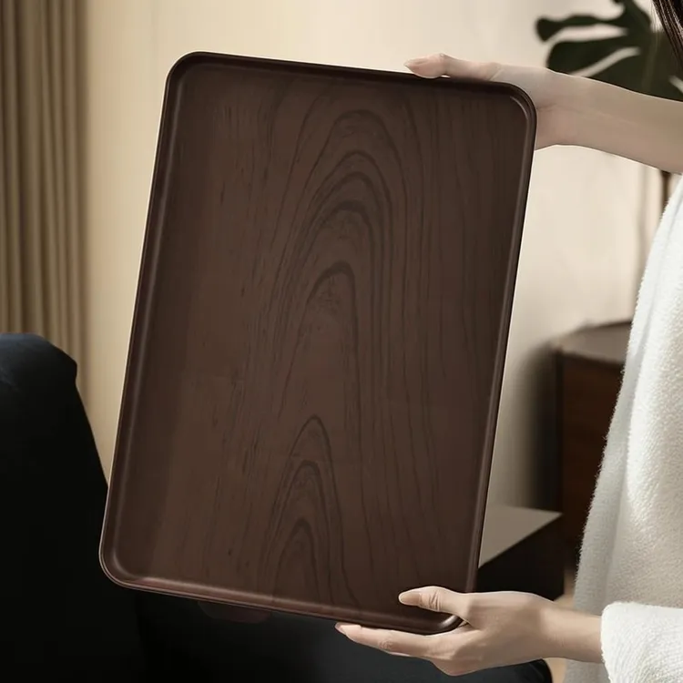 长方形仿木纹托盘餐盘茶盘家用水杯收纳盘咖啡厅蛋糕过年用的盘子