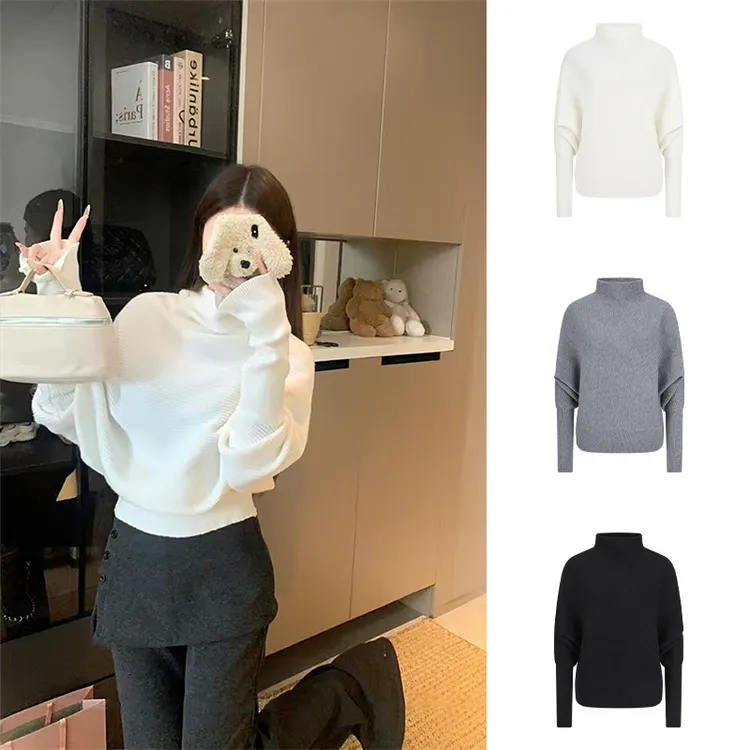 MosesQueen/魔西女王慵懒休闲宽松秋冬百搭款针织半高领显瘦上衣