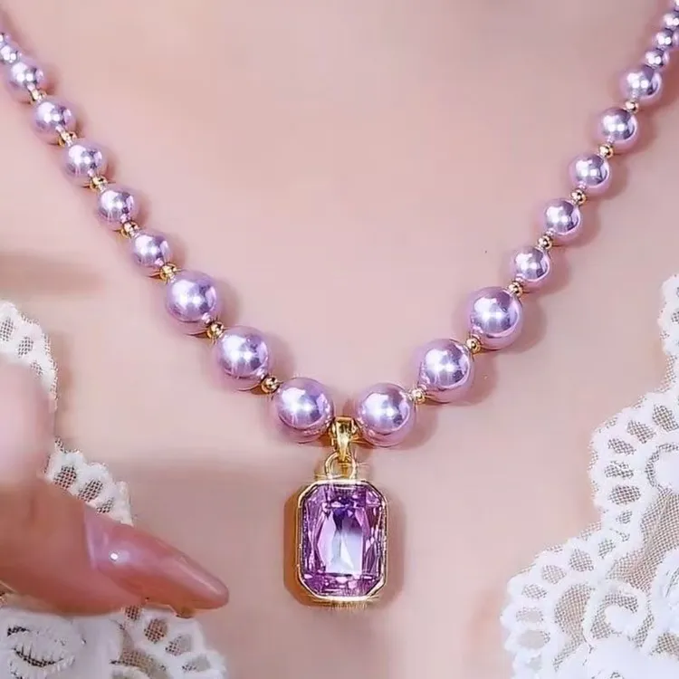 YOUER/柚耳 铜合金项链 紫色奢华水晶项链轻奢简约高级锁骨287#