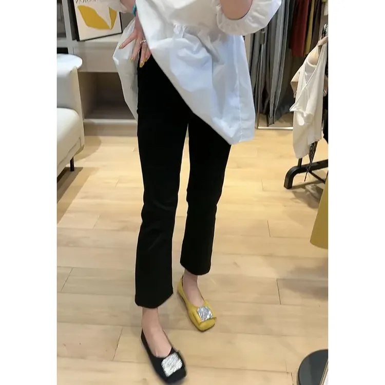 黑色直筒休闲裤女夏季薄款大码高腰弹力西装裤宽松显瘦九分烟管裤