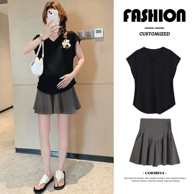 孕妇上衣短袖夏季薄款时尚休闲百搭宽松+裤裙孕妇装夏季