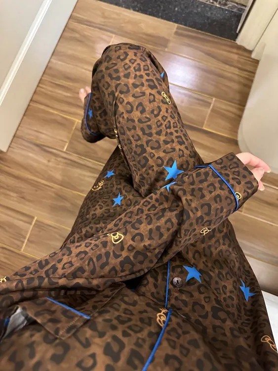 法式高级感豹纹印花冰丝睡衣女春秋新款长袖大码可外穿家居服套装