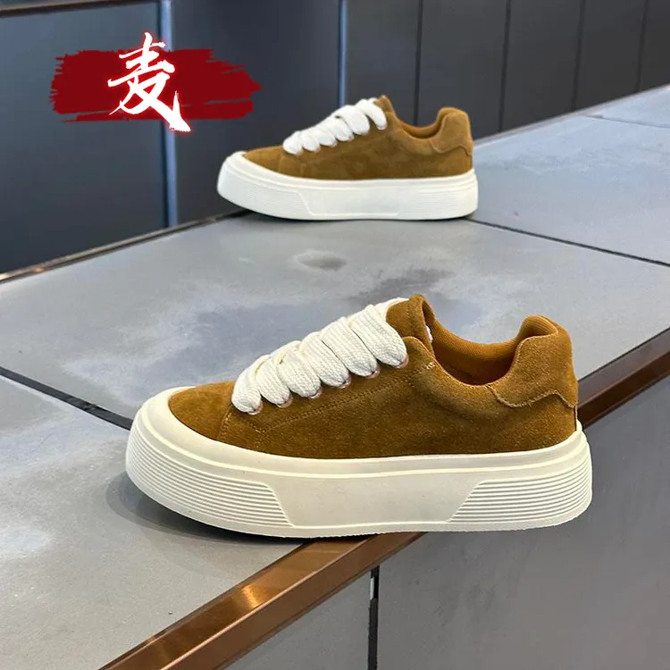 男鞋冬季2025新款潮流百搭休闲厚底板鞋男反绒皮运动增高潮鞋