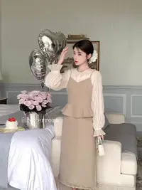 （看姐妹预约人数上新款式）新款韩版秋季花边衬衫小吊带半裙套装