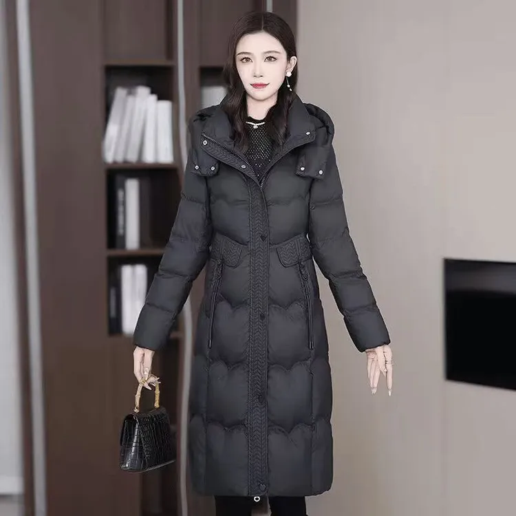 女士中长款修身显瘦棉衣2025冬季新款时尚百搭棉服保暖过膝外套