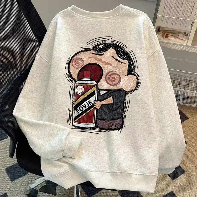 重磅加绒加厚男女同款秋冬新品圆领卡通茅台小新潮牌休闲男外套is