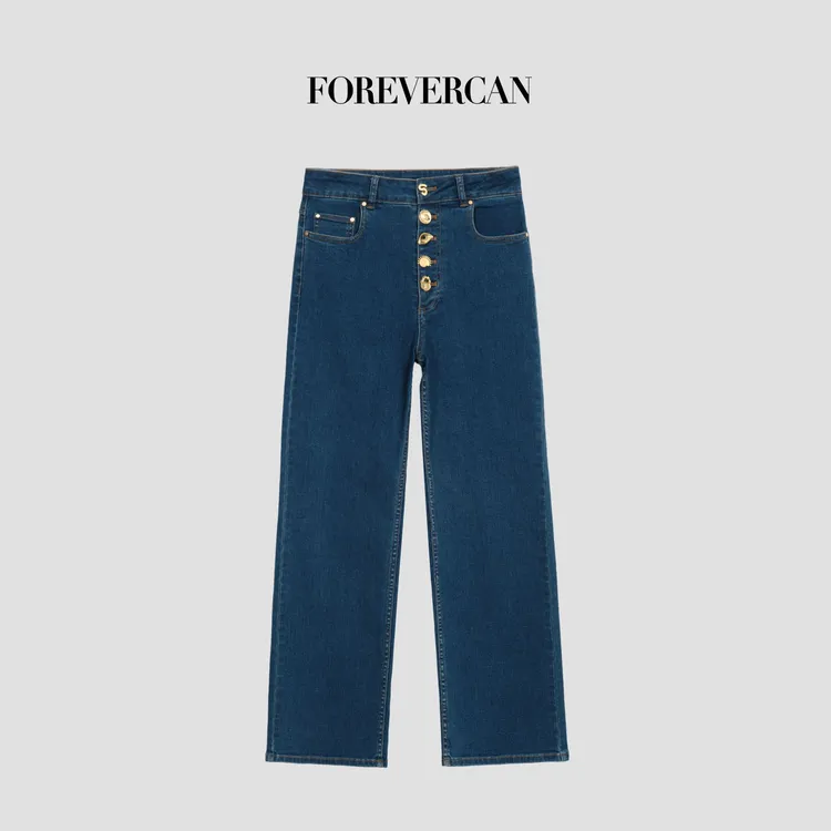 FOREVERCAN“高分腿精”定制五颗排扣百搭直筒牛仔裤SP30631