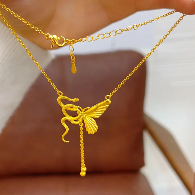 铜合金项链 新中式蝴蝶灵蛇流苏项链高级感轻奢颈链锁骨链配饰女