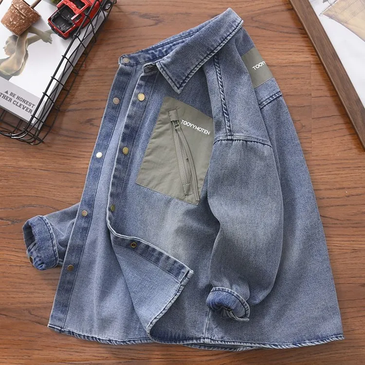 儿童外套夏季薄款牛仔衬衫外套男童潮酷痞帅百搭休闲牛仔夹克爆款