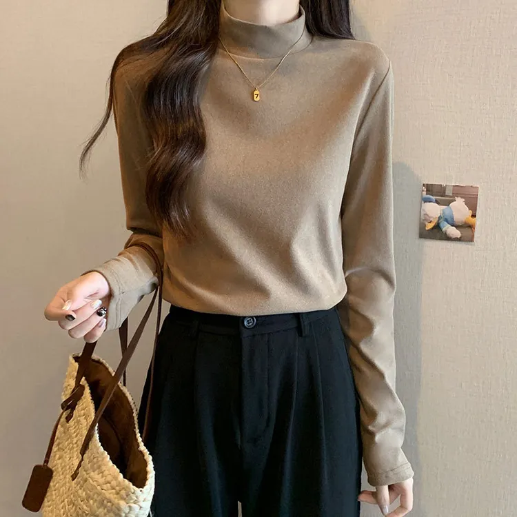 半高领德绒打底衫女内搭秋冬季2025新款纯色保暖长袖显瘦上衣