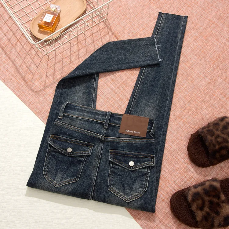 时尚辣妹加绒高腰显瘦铅笔牛仔裤女士秋冬款弹力百搭小脚裤潮加厚