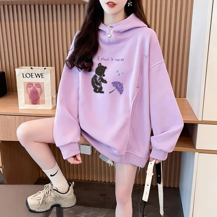 大码女装2025新款春秋季薄款韩系慵懒风连帽卫衣女巨好看漂亮上衣